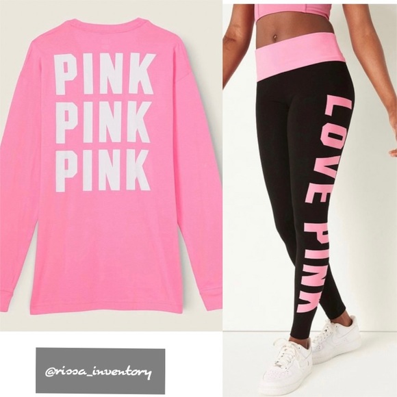PINK Victoria's Secret Other - NWT VS PINK DREAMY PINK CAMPUS LONG SLEEVE AND MATCHING MID RISE LEGGINGS, LOGO